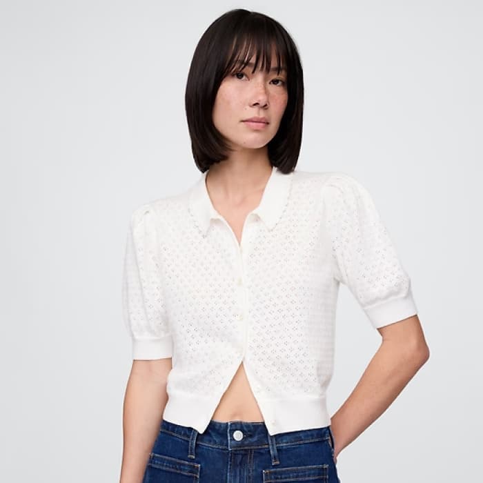 Gap Cropped Pointelle Cardigan