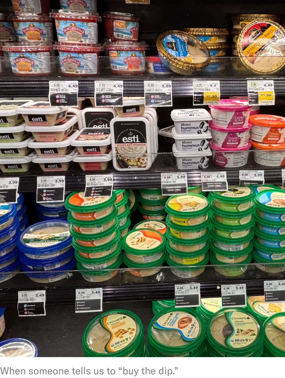 Row of dips at grocery store