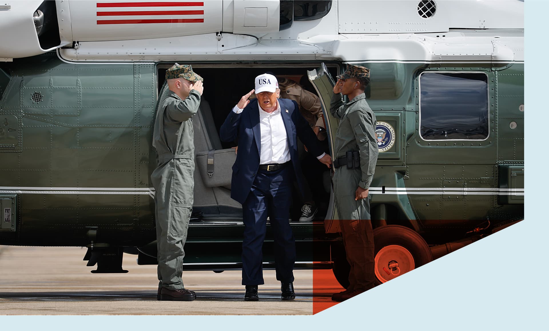 President Trump Tours Devastation In Texas After Deadly Flash Flooding