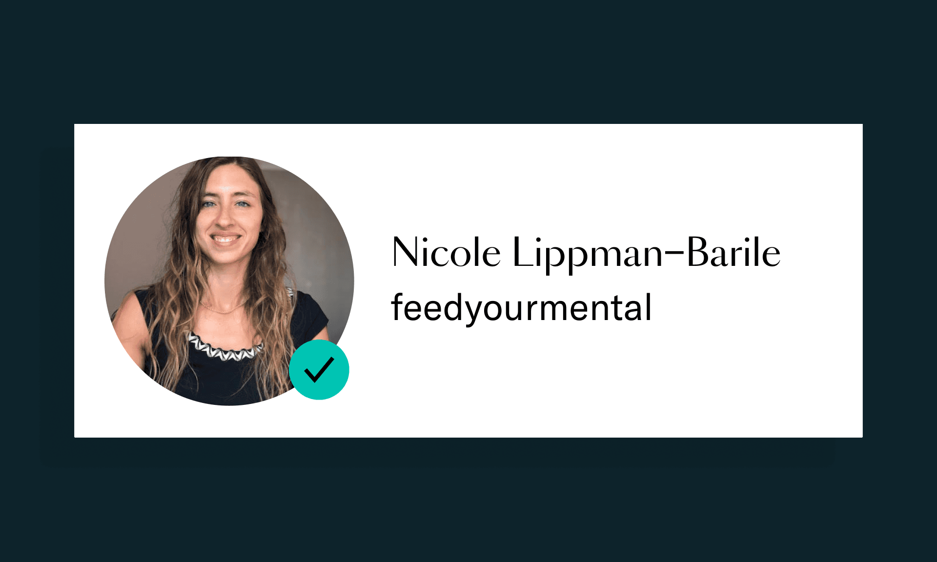 Headshot of Nicole Lippman-Barile with a verified check mark, followed by her name and her handle "feedyourmental"